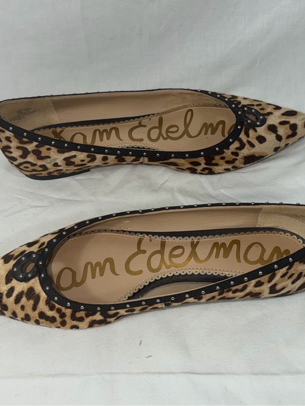 Sam Edelman Rini Leopard Print Calf Hair Pointed Toe Studded Ballet Flats 8M - Picture 5 of 11